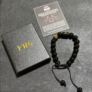 35.  To My Man Initial “A” Black Glass & Tiger Eye Bead Adjustable Bracelet NEW